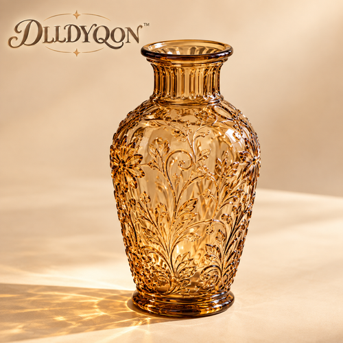 DLLDYQON™ Briarwick Embossed Glass Bud Vase – Vintage-Inspired Pressed Glass Vase, Dried Flower Bottle & Shelf Décor