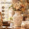 DLLDYQON™ Roselyn Relief Ceramic Bud Vase – Small Vintage-Inspired Embossed Pottery Vase for Mantel, Bookshelf & Table Décor