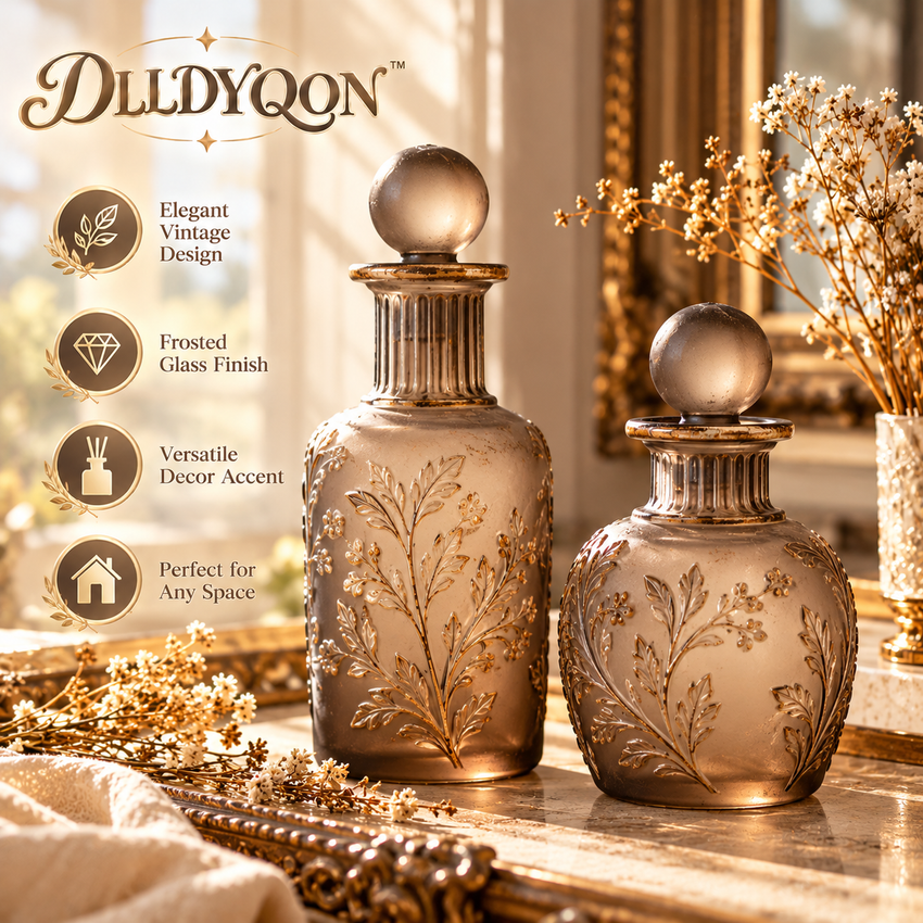 DLLDYQON™ Nocturne Frosted Apothecary Bottles – Set of 2 Vintage-Inspired Decorative Aroma Bottles