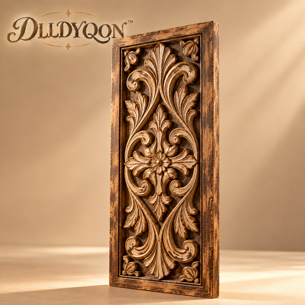DLLDYQON™ Aldercrest Carved Wood Wall Panel – Vintage-Inspired Distressed Wooden Wall Accent