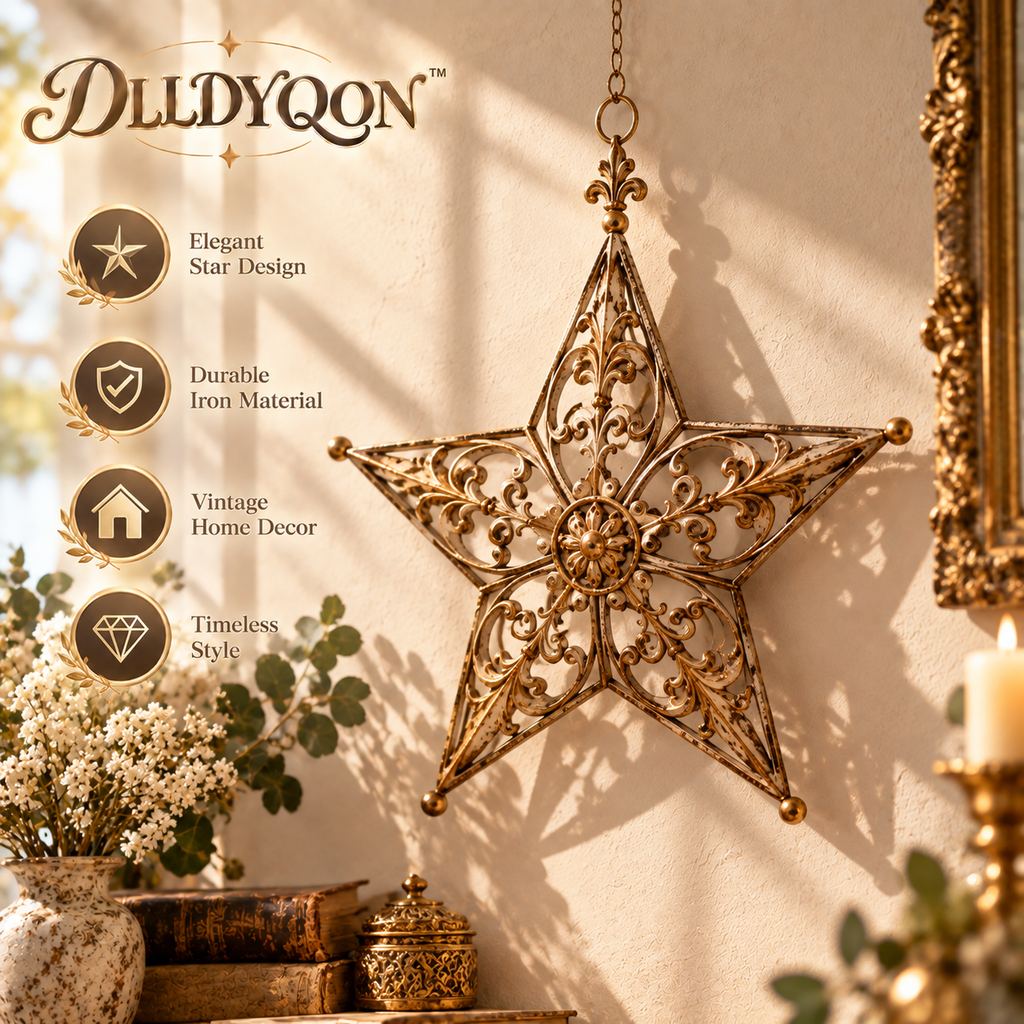 DLLDYQON™ Astrielle Openwork Star Wall Accent – Vintage-Inspired Iron Star Hanging Décor