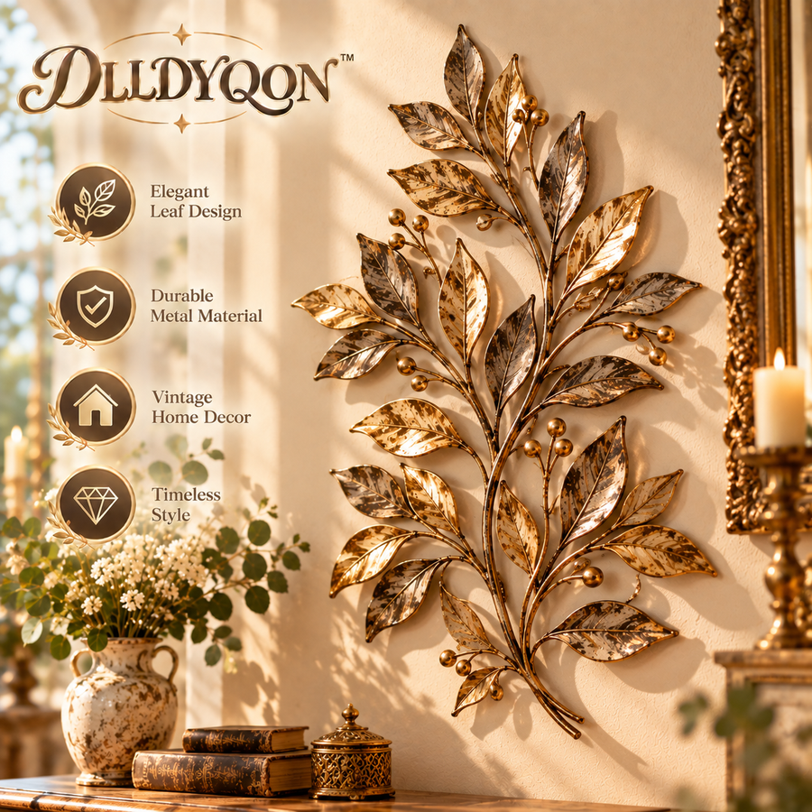 DLLDYQON™ Laurelwyn Metal Leaf Wall Sculpture – Vintage-Inspired Botanical Wall Décor