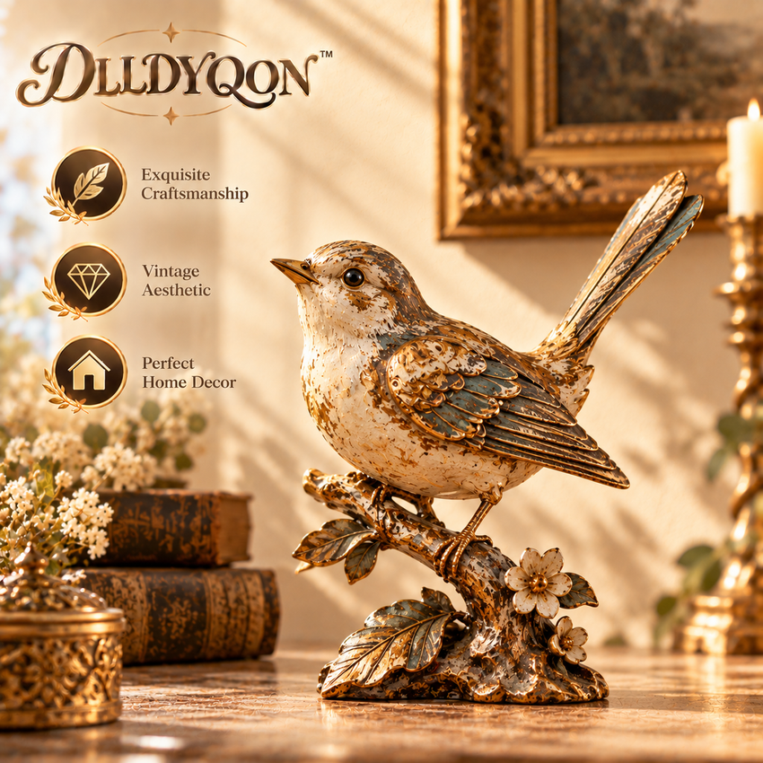 DLLDYQON™ Wrenford Antiqued Bird Figurine – Vintage-Inspired Decorative Bird Sculpture