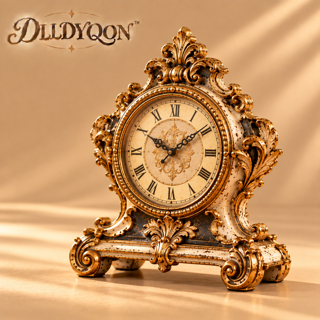 DLLDYQON™ Evermont Old-Clock Decorative Sculpture – Vintage-Inspired Resin Mantel Clock Ornament, Non-Working Display