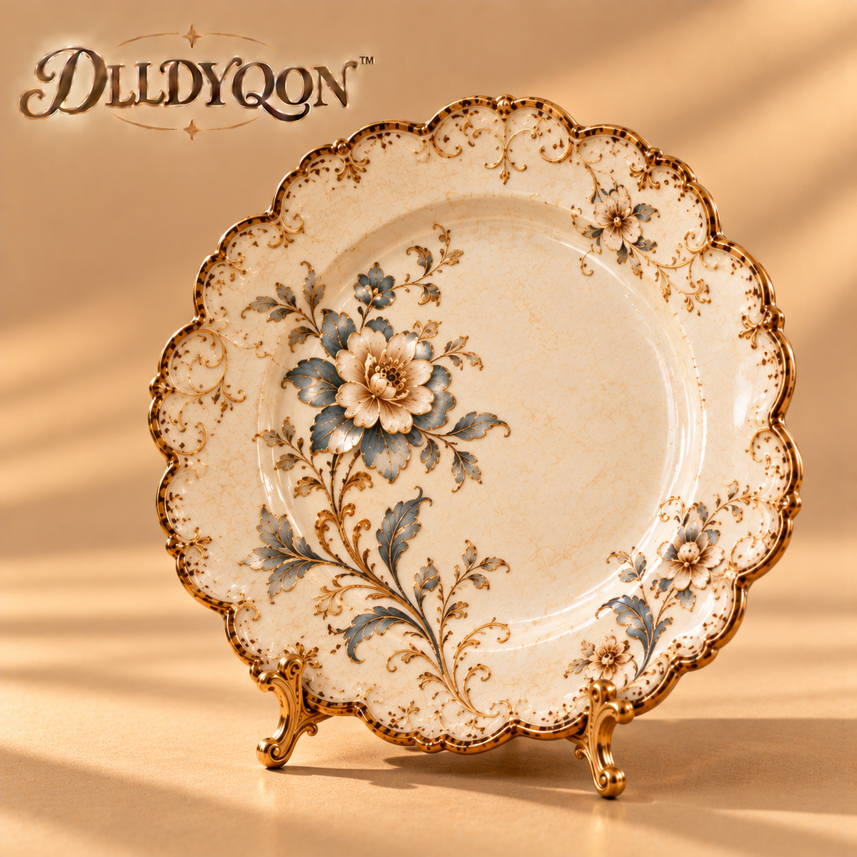 DLLDYQON™ Bellafleur Scalloped Ceramic Dessert Plate – Vintage-Inspired Distressed-Glaze Snack & Display Plate