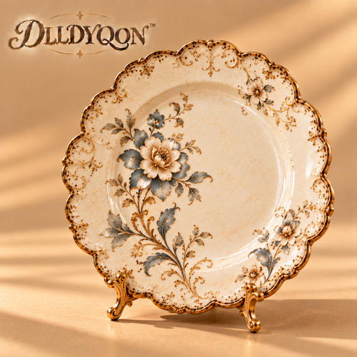 DLLDYQON™ Bellafleur Scalloped Ceramic Dessert Plate – Vintage-Inspired Distressed-Glaze Snack & Display Plate