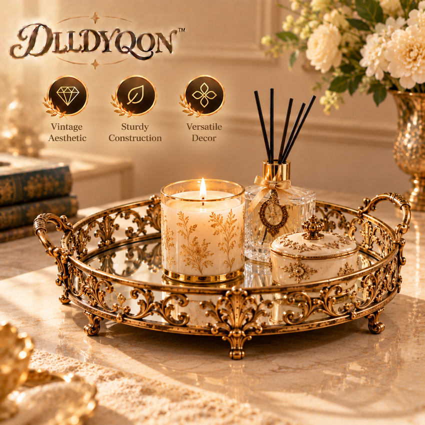 DLLDYQON™ Marlowe Antiqued Iron Display Tray – Vintage-Inspired Candle, Fragrance & Decorative Accent Tray