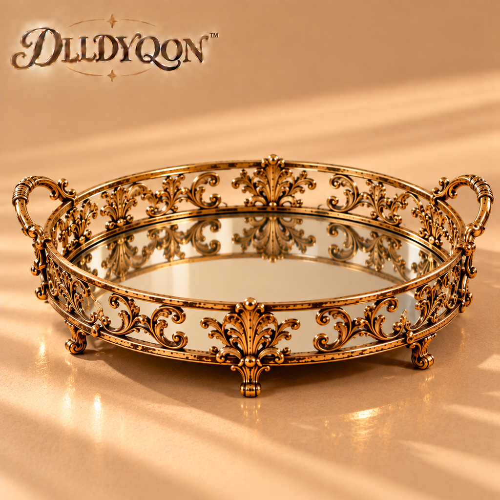 DLLDYQON™ Marlowe Antiqued Iron Display Tray – Vintage-Inspired Candle, Fragrance & Decorative Accent Tray