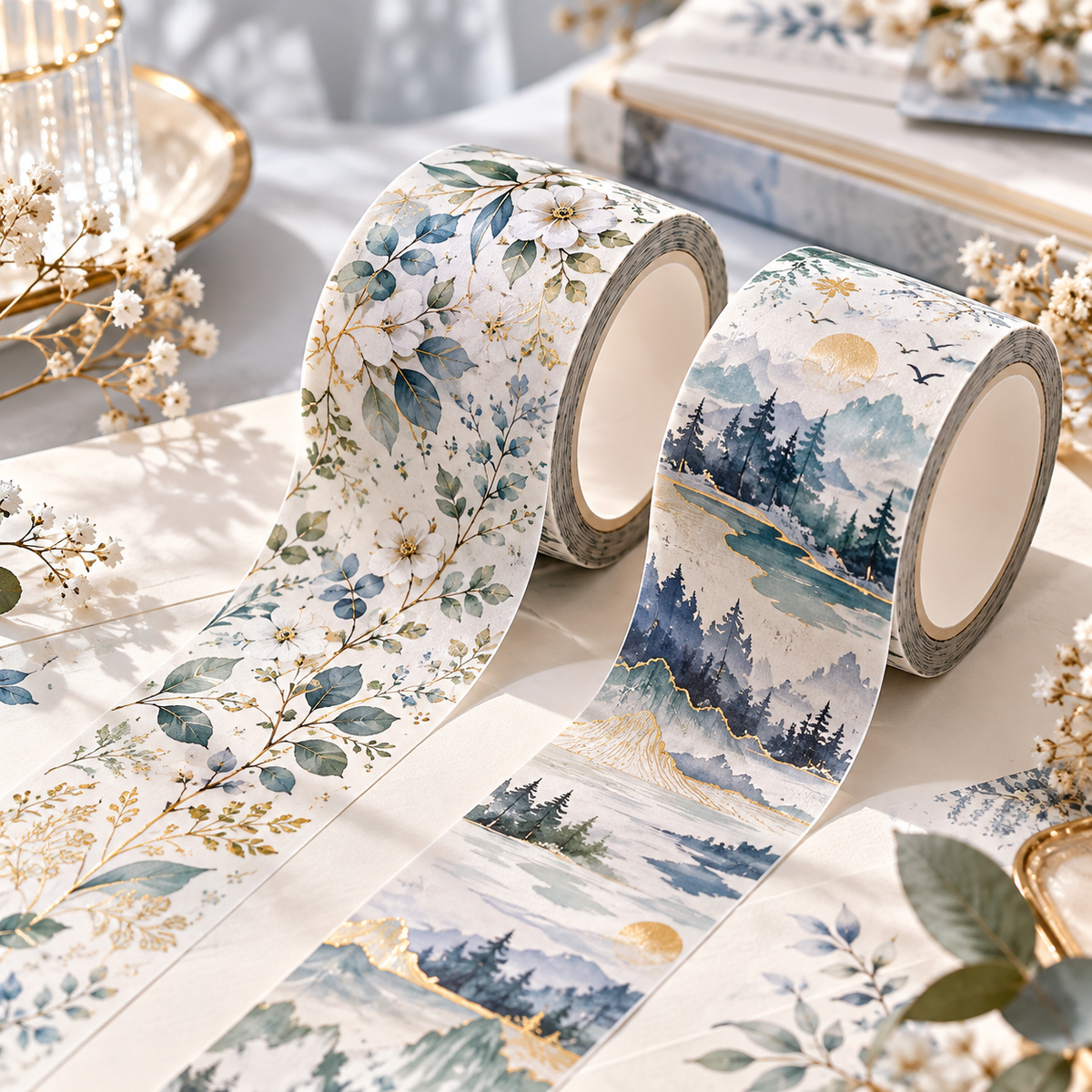 LUEBMYQ™ Quiet Grove Washi Tape Duo — Nature Botanical Decorative Tape, 10 m Craft Tape Set for Journaling & Scrapbooking