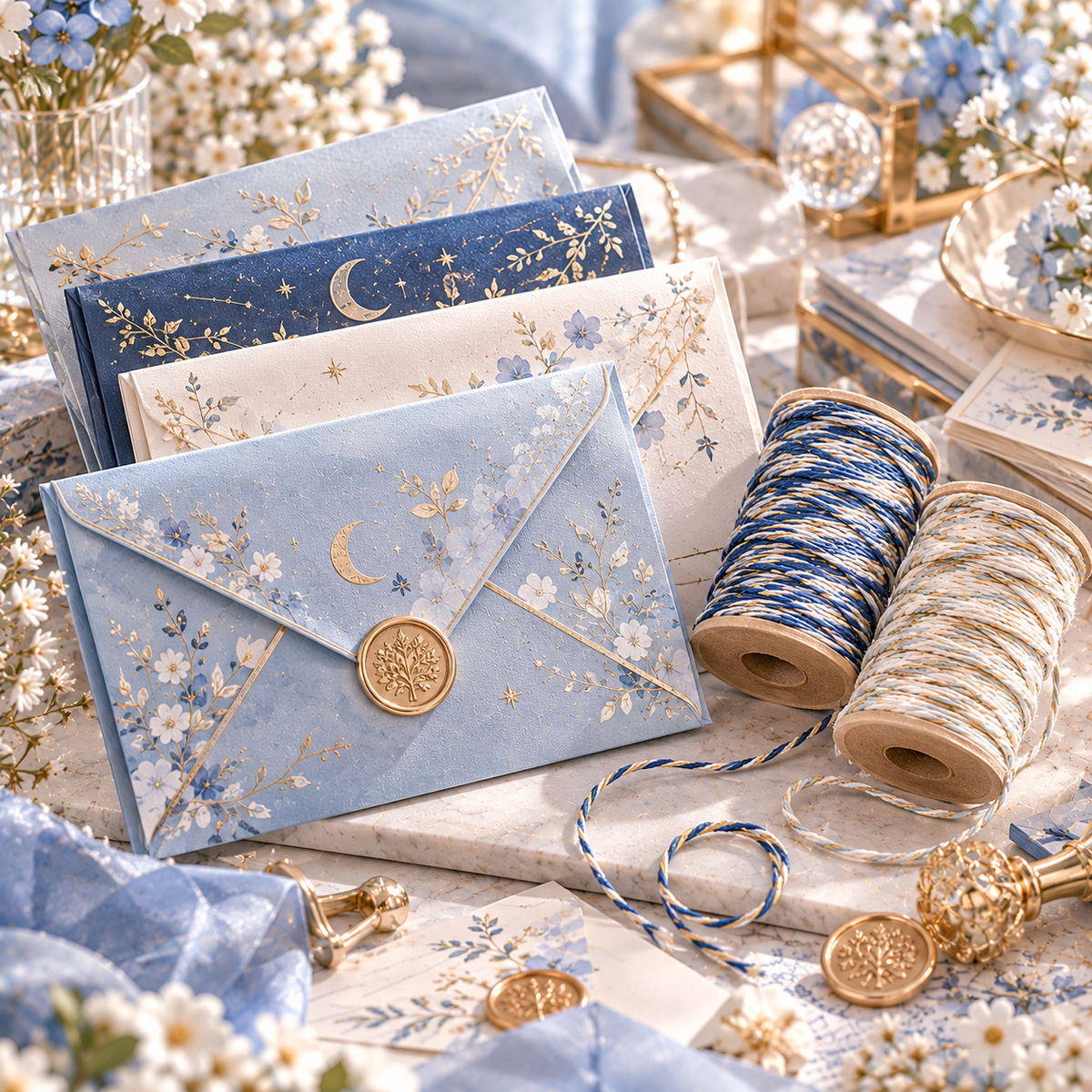 LUEBMYQ™ Letterfinish Correspondence Set — Foil Accent Envelopes or Three-Tone Sealing Cord, 2-Piece Craft Set