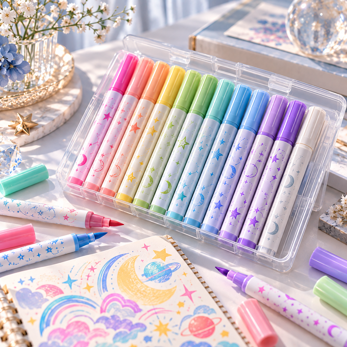 LUEBMYQ™ Glowline Fluorescent Doodle Pen Set — Bright Water-Based Creative Markers for Journaling, Lettering & Paper Art